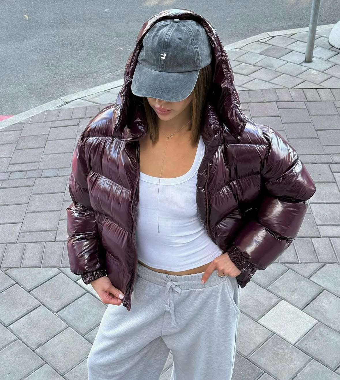 Glanz-Pufferjacke in Rot