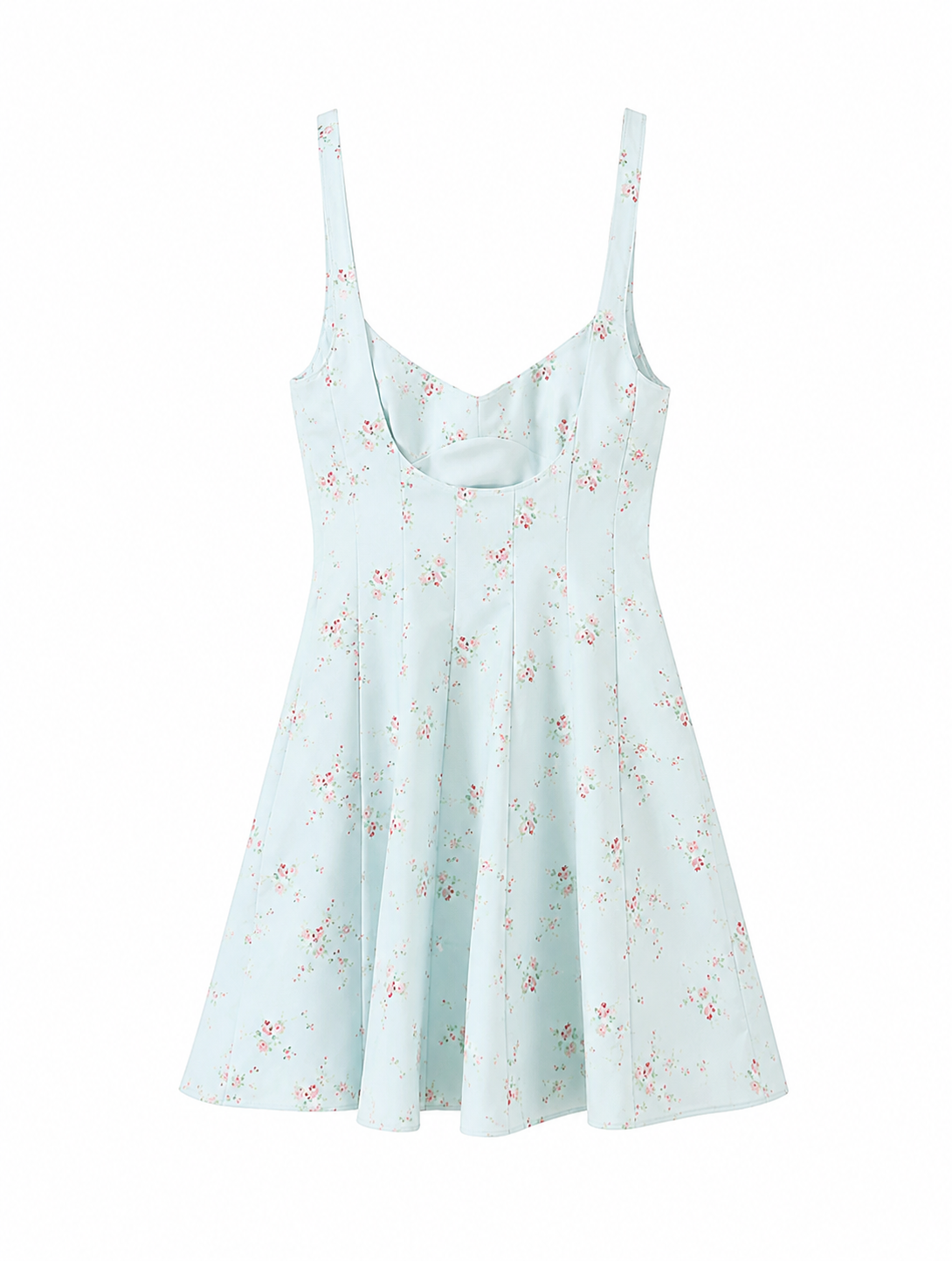 Himmelblaues Blumen-Minikleid mit Cut-out