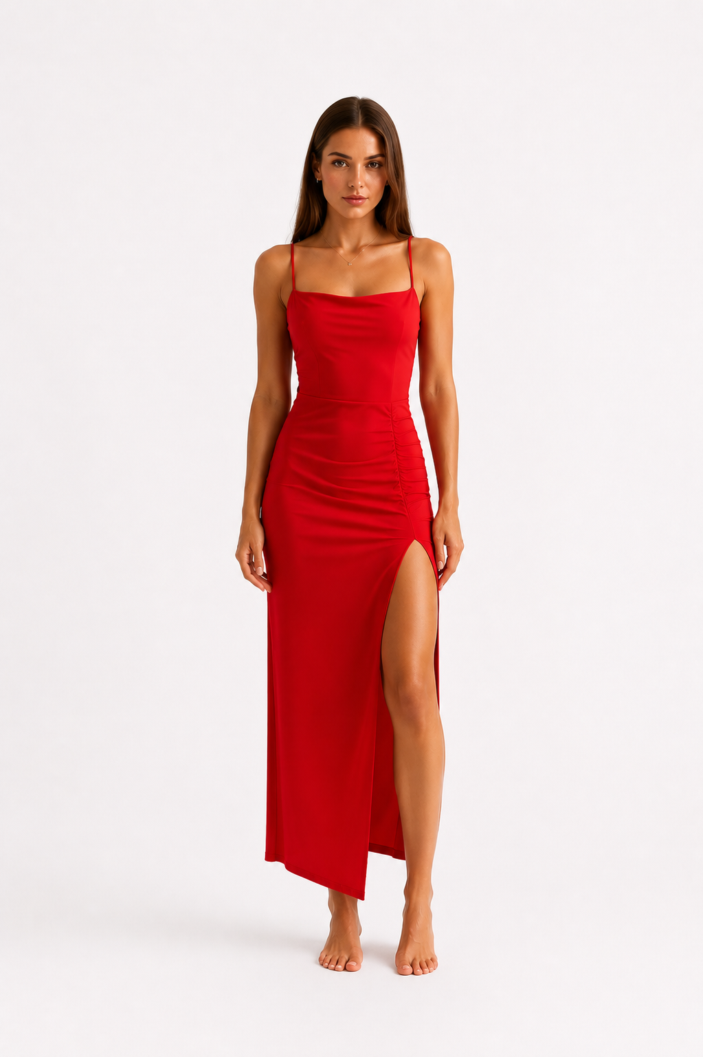 Rotes Abendkleid mit Schlitz