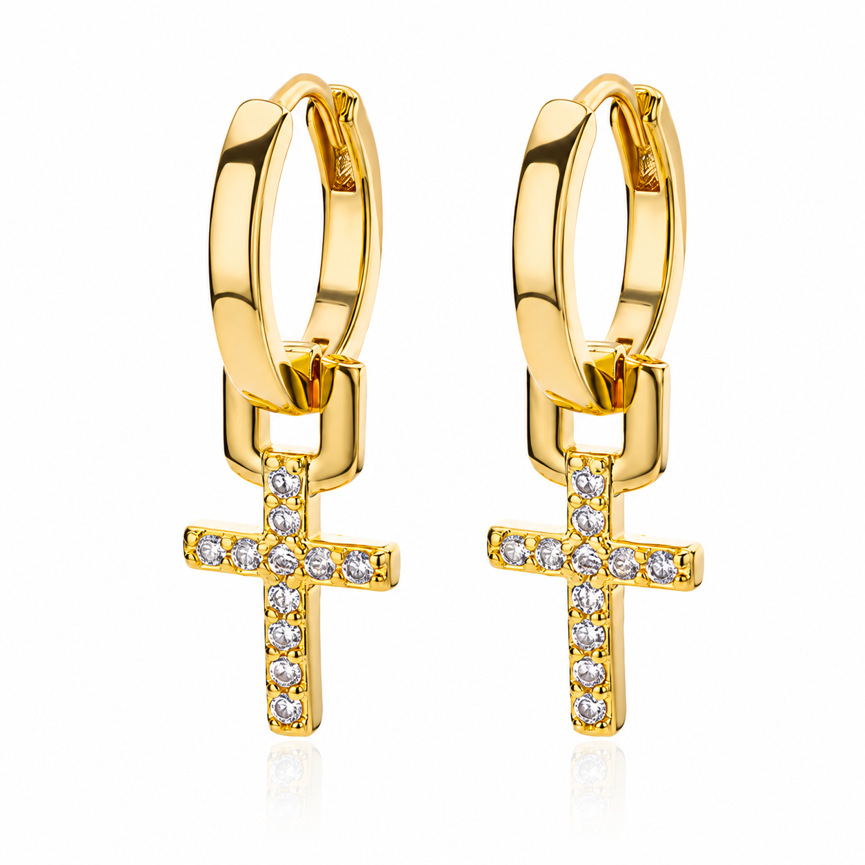 Goldene Creolen mit Zirkonia Kreuz Anhänger