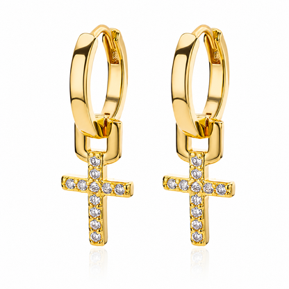 Goldene Creolen mit Zirkonia Kreuz Anhänger