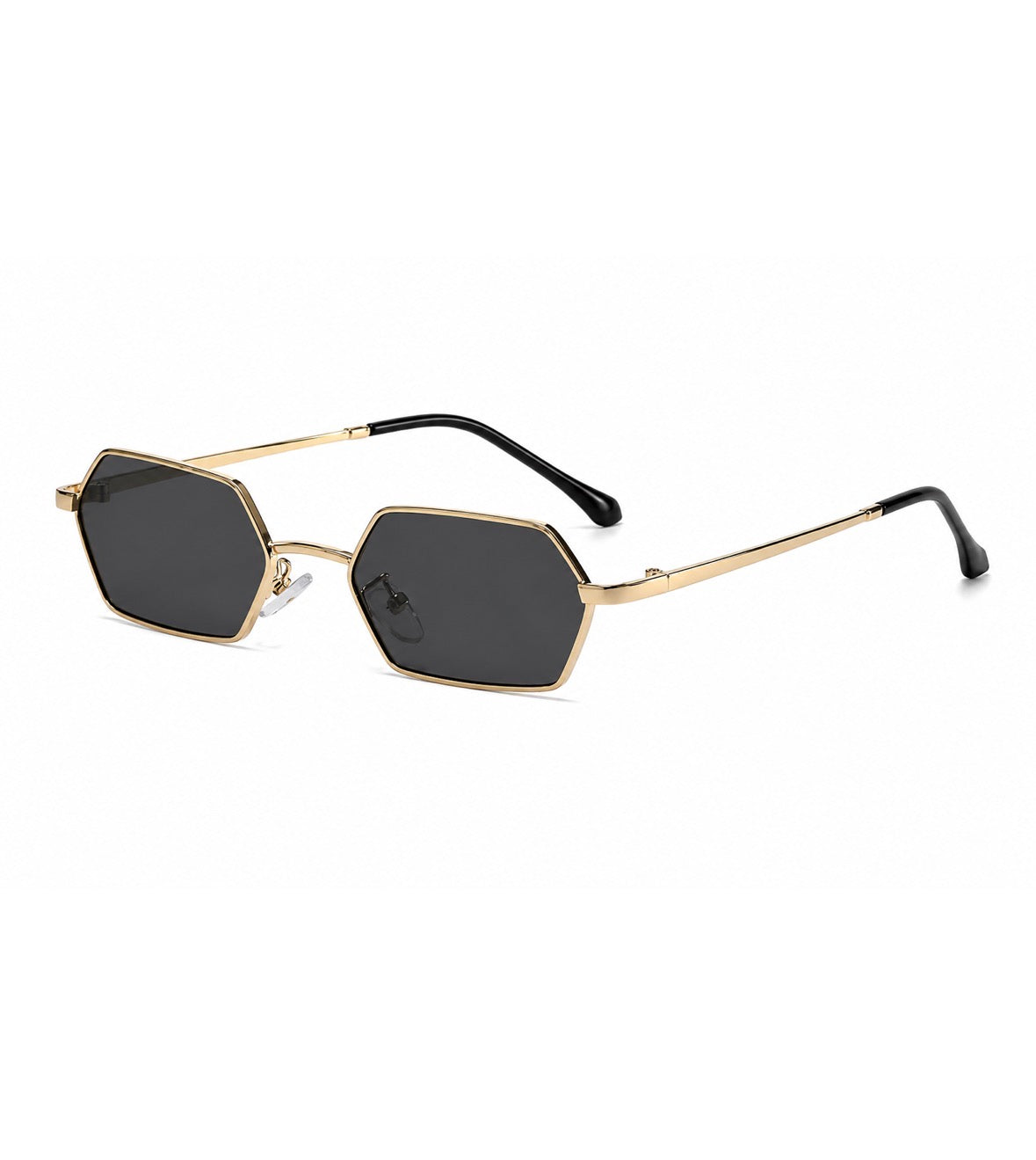 Damen Sonnenbrille Hexagon – Goldene Metallfassung mit schwarzen Gläsern