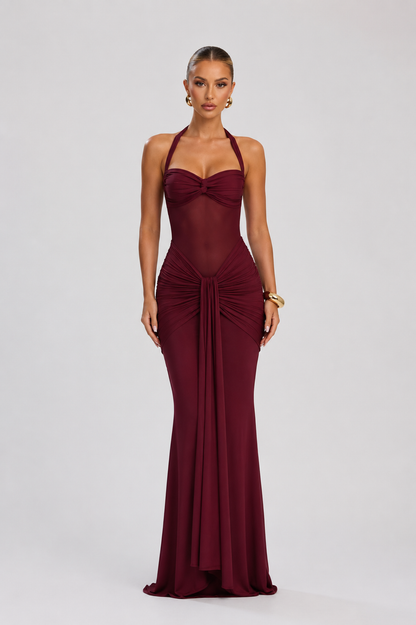 Elegantes Maxikleid mit Mesh-Detail & Raffungen – 3 Farben