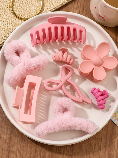 8-teiliges mattes Haarspangen Set Rosa – Haarklammern & Haarclips für Damen