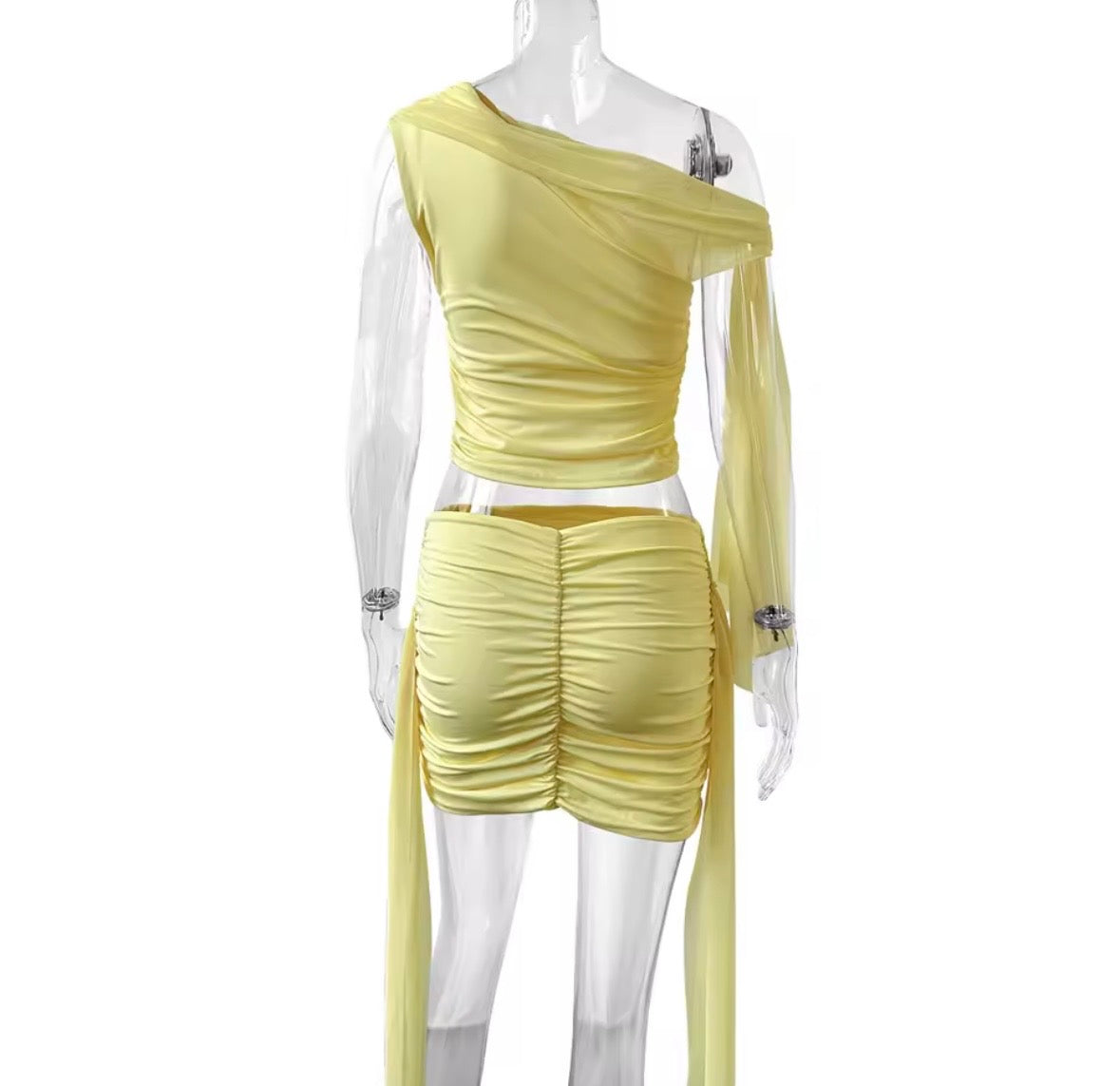 One-Shoulder Mesh Zweiteiler Gelb