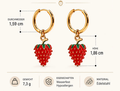 Goldene Creolen mit Erdbeer-Anhänger