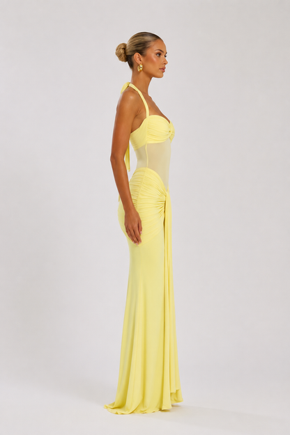 Elegantes Maxikleid mit Mesh-Detail & Raffungen – 3 Farben