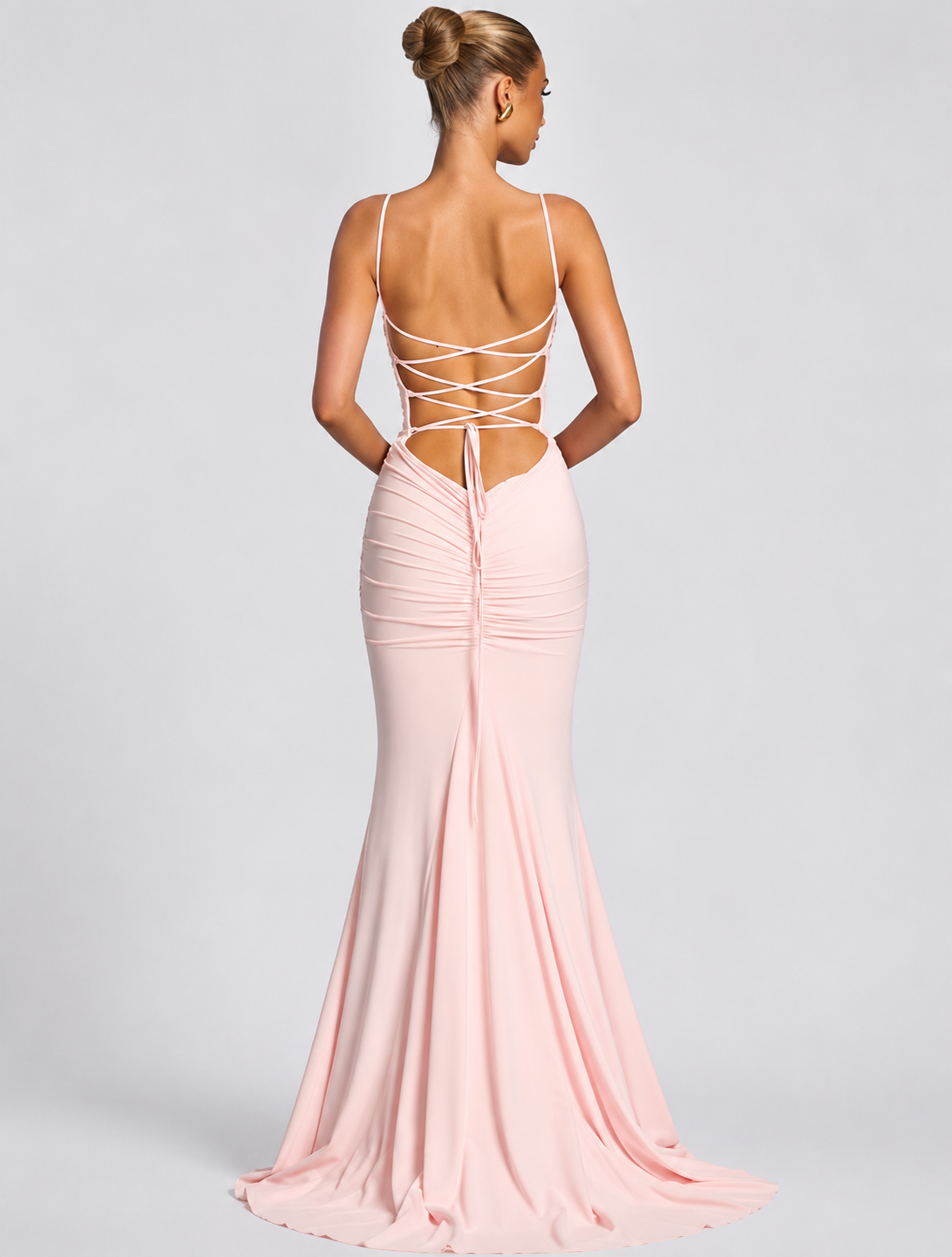 Elegantes Maxikleid mit Raffungen –  Dunkel Rot &  Rosa