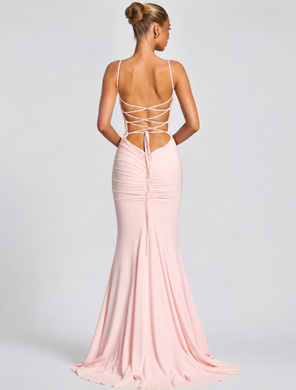 Elegantes Maxikleid mit Raffungen –  Dunkel Rot &  Rosa