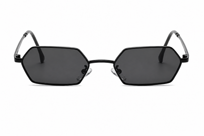 Damen Sonnenbrille Hexagon – Goldene Metallfassung mit schwarzen Gläsern