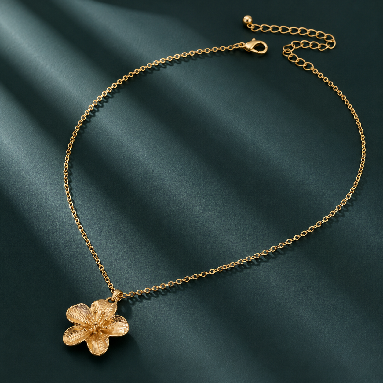 Goldene Damen Halskette mit Blumenanhänger – Floraler Schmuck