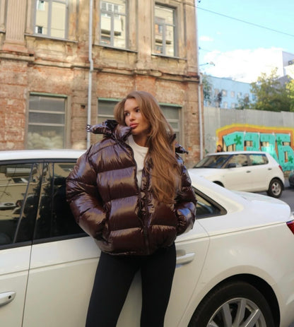 Glanz-Pufferjacke in Rot