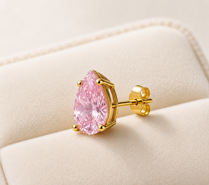 Vergoldete Tropfen Ohrstecker mit rosa Zirkonia | Elegante Damen Ohrringe
