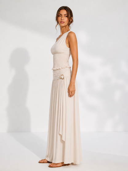 One-Shoulder Zweiteiler in Khaki mit Maxirock