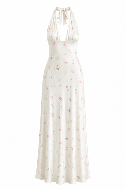 Weißes Maxikleid mit zartem Blumenprint