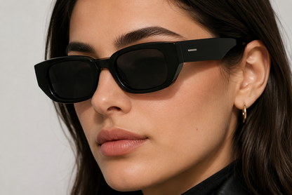 Damen Oversize Sonnenbrille Schwarz – Rechteckig mit braunen Gläsern