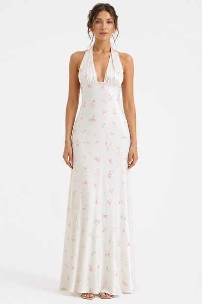 Weißes Maxikleid mit zartem Blumenprint