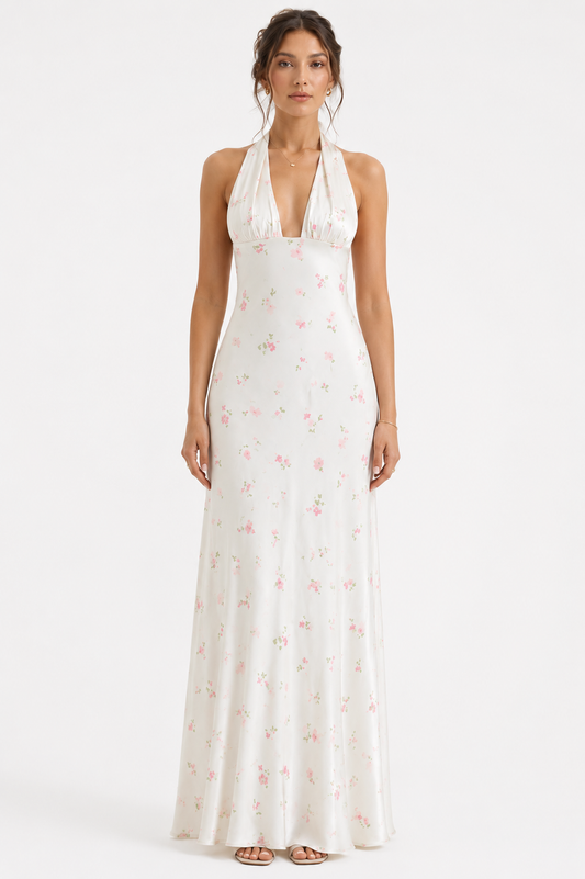 Weißes Maxikleid mit zartem Blumenprint