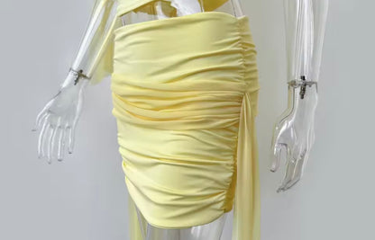 One-Shoulder Mesh Zweiteiler Gelb