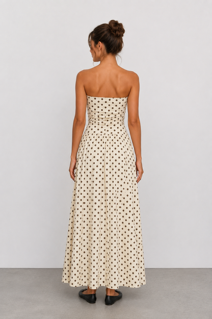 Schulterfreies Maxi-Kleid mit Polka-Dot-Muster In 6 trendigen Farben