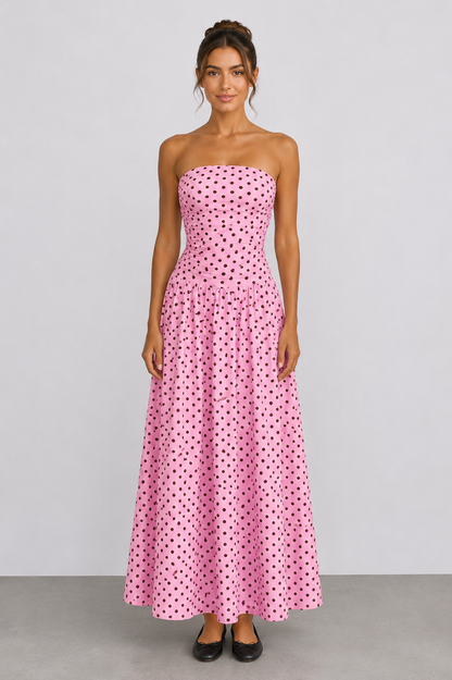 Schulterfreies Maxi-Kleid mit Polka-Dot-Muster In 6 trendigen Farben