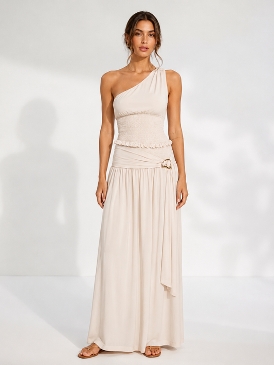 One-Shoulder Zweiteiler in Khaki mit Maxirock