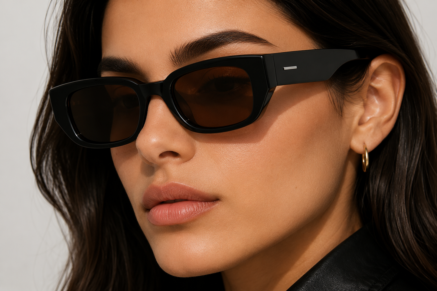 Damen Oversize Sonnenbrille Schwarz – Rechteckig mit braunen Gläsern
