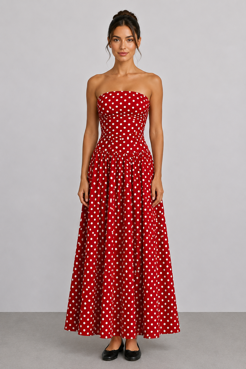 Schulterfreies Maxi-Kleid mit Polka-Dot-Muster In 6 trendigen Farben