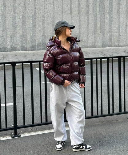 Glanz-Pufferjacke in Rot