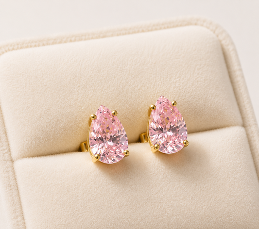 Vergoldete Tropfen Ohrstecker mit rosa Zirkonia | Elegante Damen Ohrringe