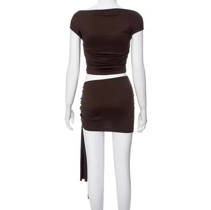 Sexy Zweiteiler mit Wickelrock – Braun