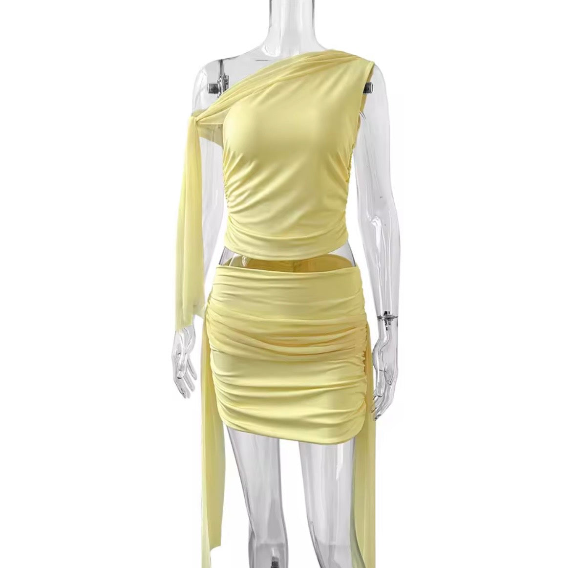 One-Shoulder Mesh Zweiteiler Gelb