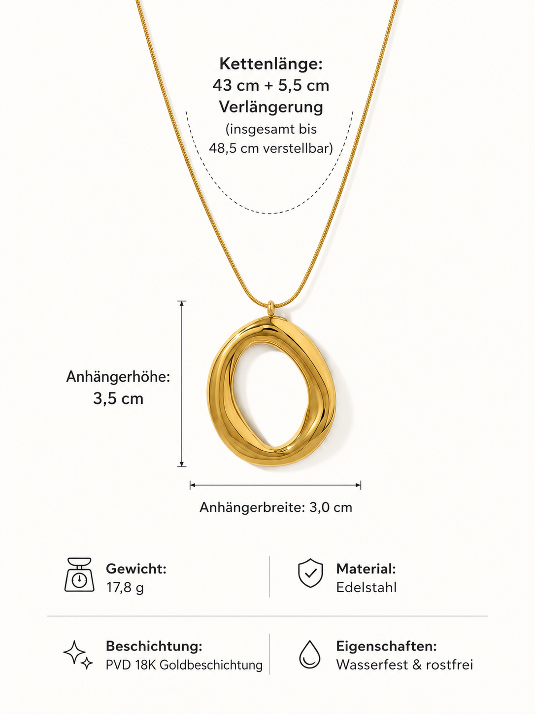 Goldene Kette mit Oval Anhänger – Elegante Damen Halskette
