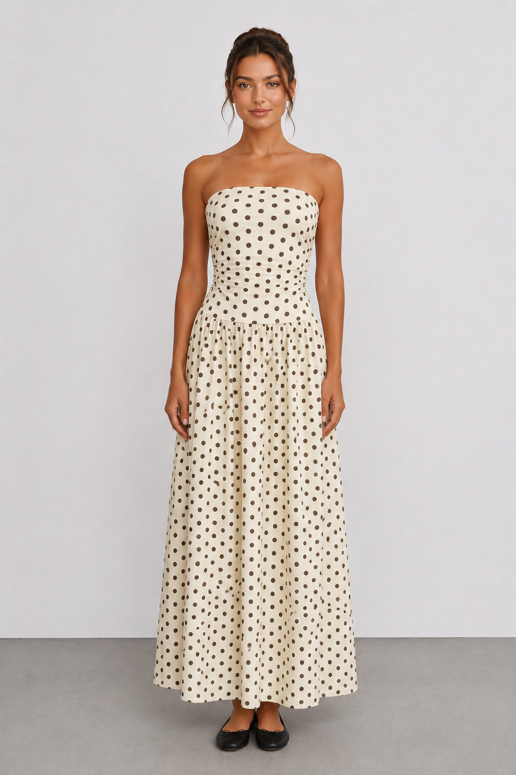 Schulterfreies Maxi-Kleid mit Polka-Dot-Muster In 6 trendigen Farben