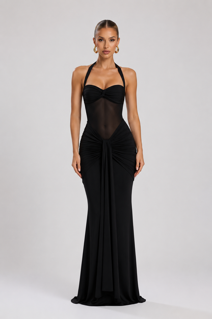 Elegantes Maxikleid mit Mesh-Detail & Raffungen – 3 Farben