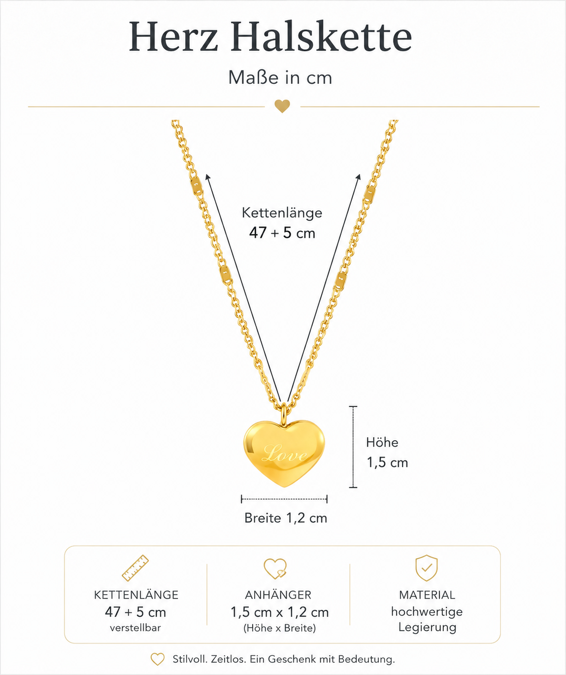 Goldene Herz-Medaillon Halskette mit feiner Gliederkette