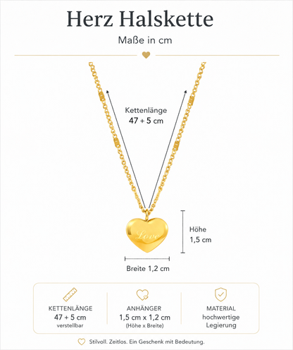 Goldene Herz-Medaillon Halskette mit feiner Gliederkette
