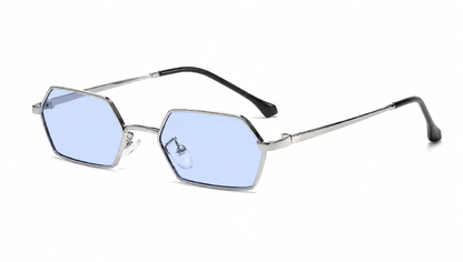 Damen Sonnenbrille Hexagon – Goldene Metallfassung mit schwarzen Gläsern