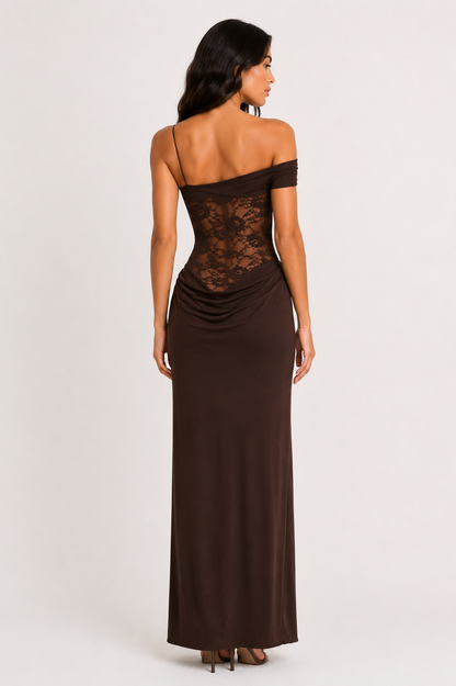One-Shoulder-Maxikleid mit transparenter Spitze - 3 Farben