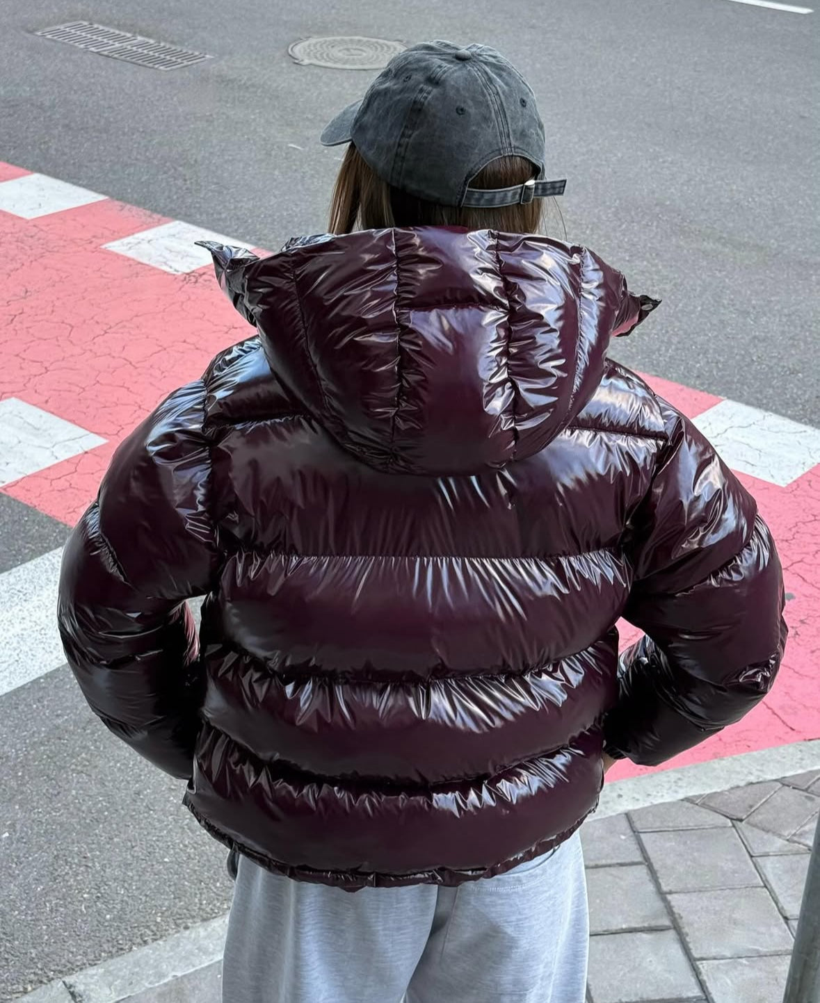 Glanz-Pufferjacke in Rot