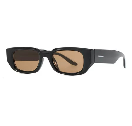 Damen Oversize Sonnenbrille Schwarz – Rechteckig mit braunen Gläsern