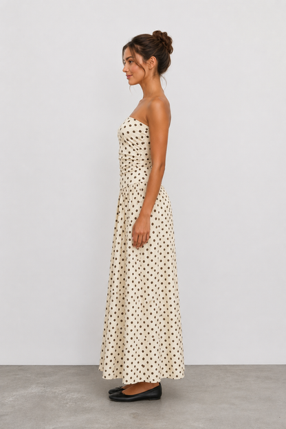 Schulterfreies Maxi-Kleid mit Polka-Dot-Muster In 6 trendigen Farben
