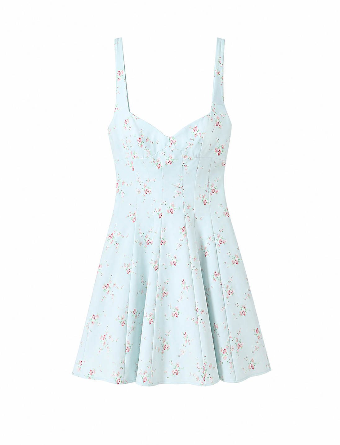 Himmelblaues Blumen-Minikleid mit Cut-out