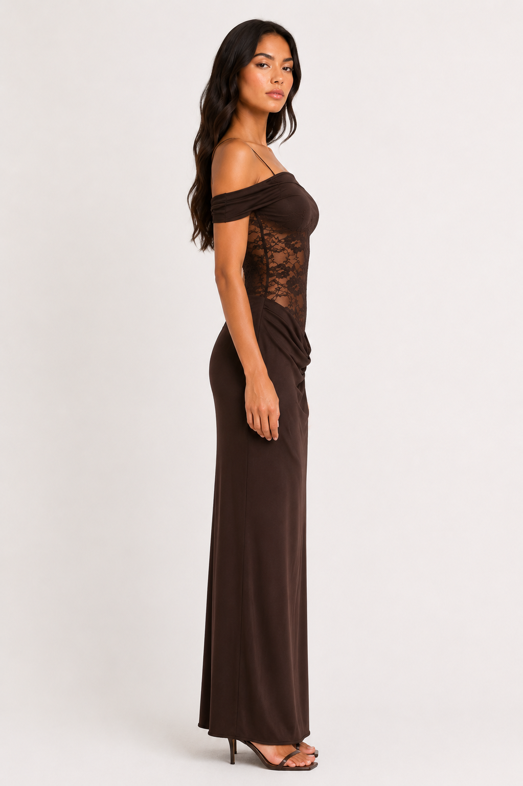 One-Shoulder-Maxikleid mit transparenter Spitze - 3 Farben