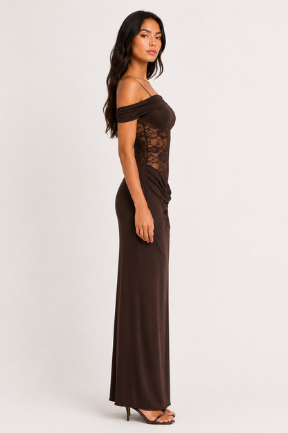 One-Shoulder-Maxikleid mit transparenter Spitze - 3 Farben