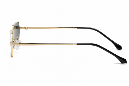 Damen Sonnenbrille Hexagon – Goldene Metallfassung mit schwarzen Gläsern