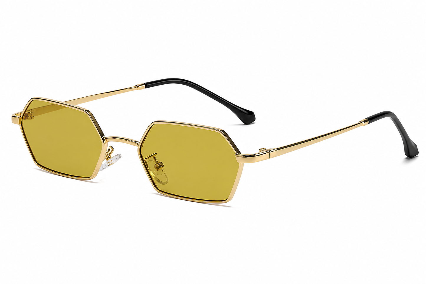 Damen Sonnenbrille Hexagon – Goldene Metallfassung mit schwarzen Gläsern