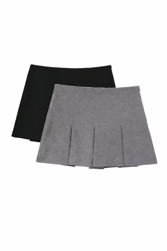Grauer Falten-Skort mit integrierter Shorts