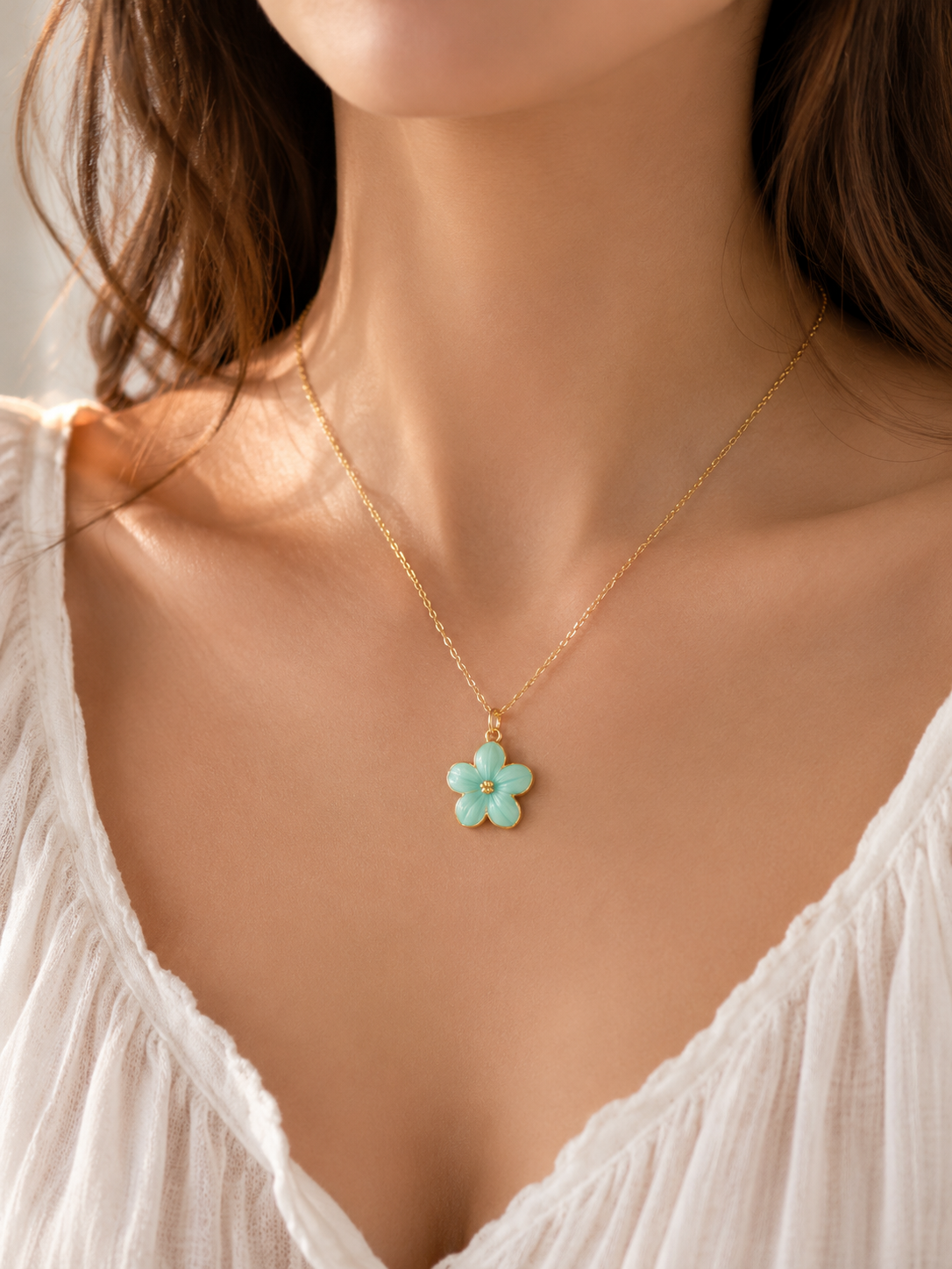 Blumen Halskette Gold – Rosa Blüten Anhänger | Elegante Damenkette