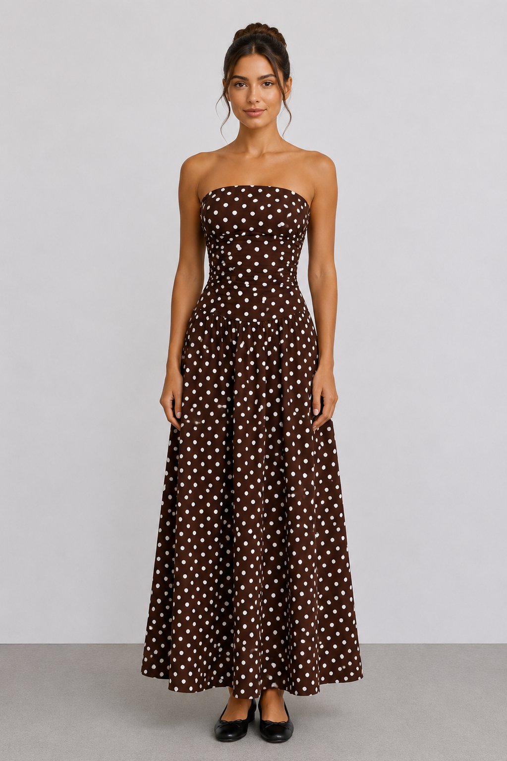 Schulterfreies Maxi-Kleid mit Polka-Dot-Muster In 6 trendigen Farben